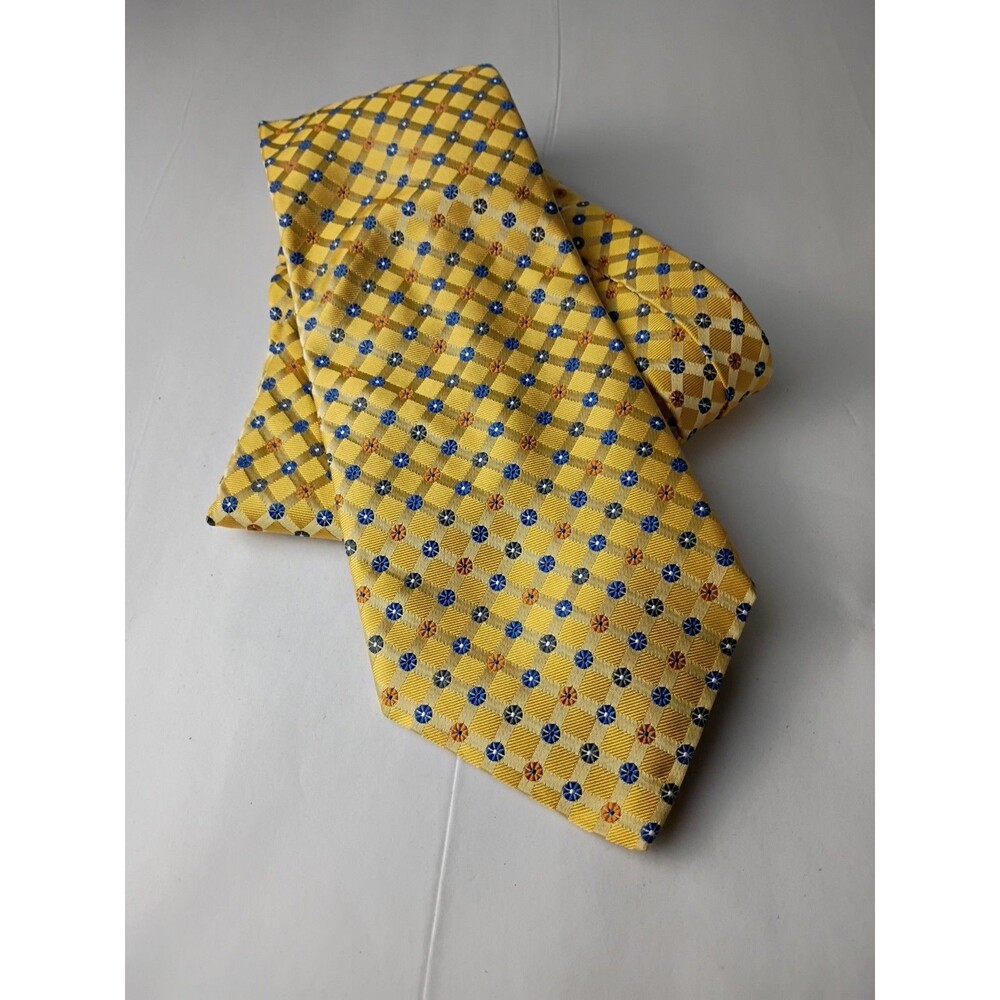 Dion Collection Mens Yellow Daisy Plaid 100 Italian Silk Neck tie Wedding Career